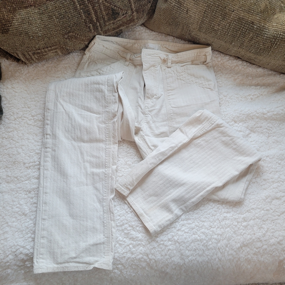 White Denim Utility Straight Leg Jeans